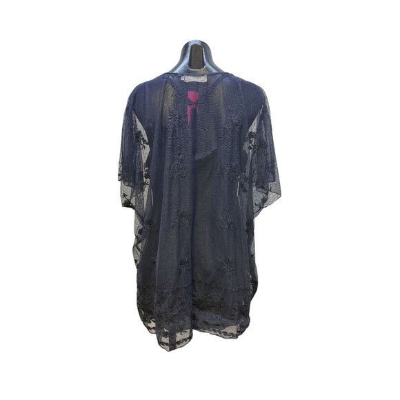 Love and Liberty Navy Blue Sheer Floral Embroidered Blouse Size L - Picture 2 of 10